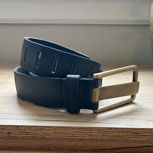 We The Free Black Leather Jonah Belt with Gold Buckle